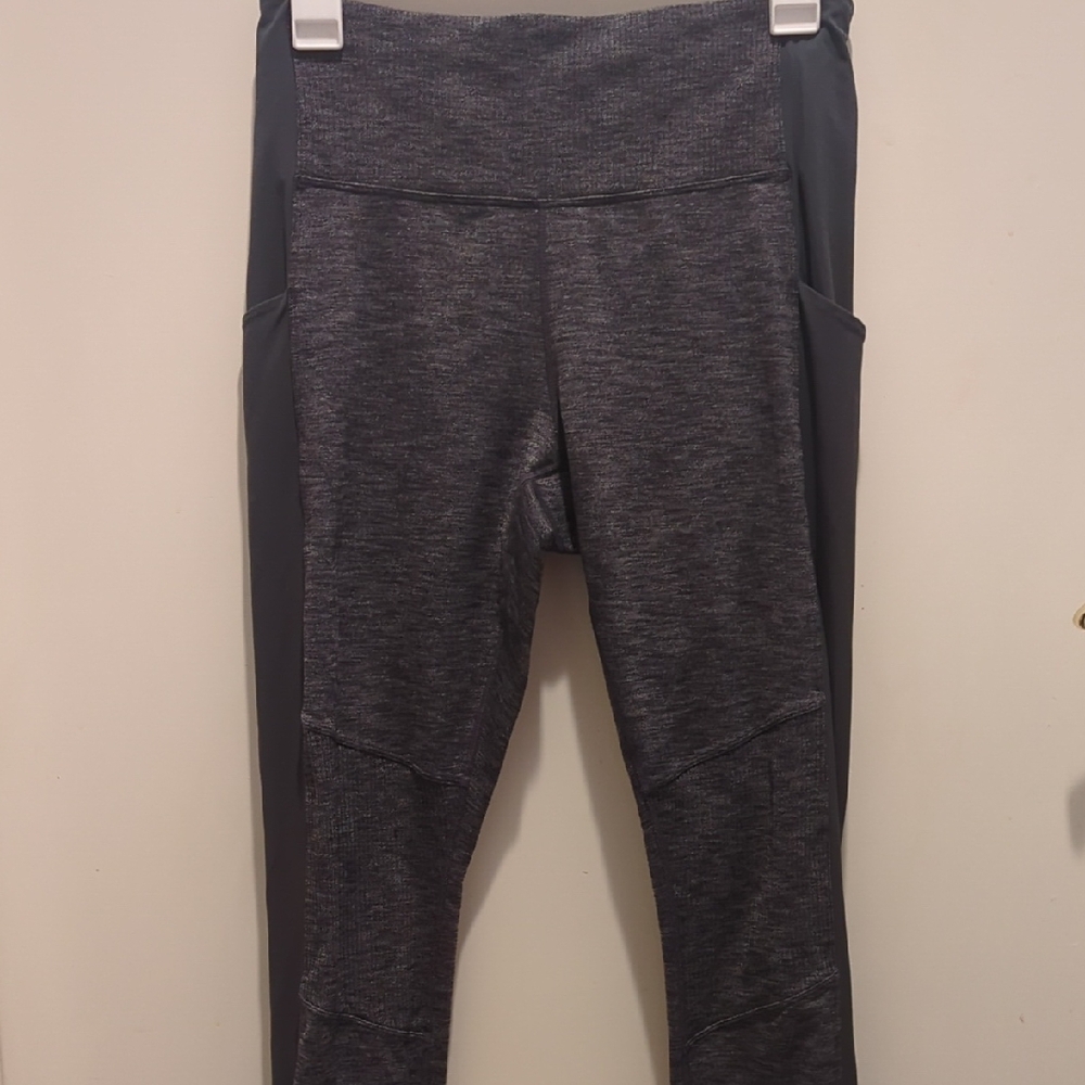 Athleta Heathered Grey High-Rise Leggings with Black Side Panels